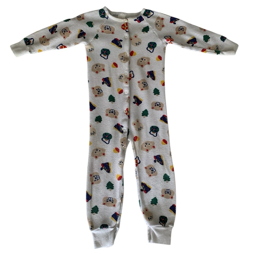 Vintage Honors Pajamas Boys 3T Thermal Holiday Print One Piece White Red USA